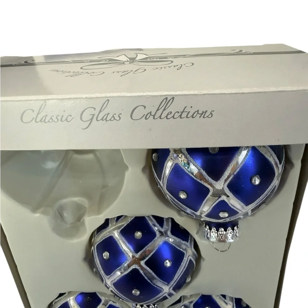 Christmas Tree Ornaments 4 Purple and  Silver  ornaments In Box